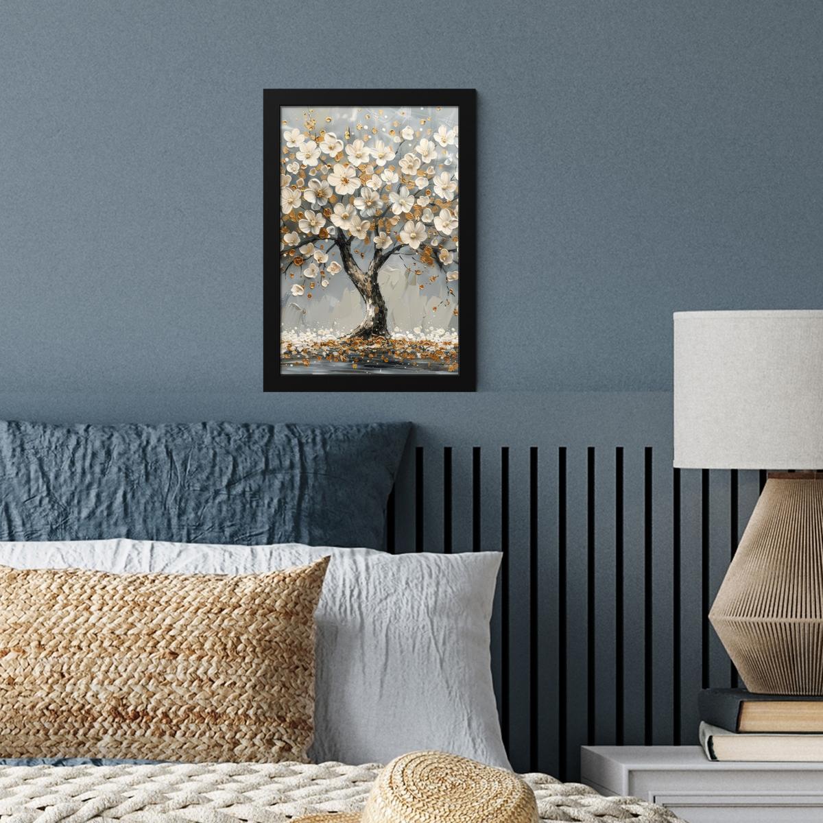 POSTER MIT RAHMEN Baum - Blumen - Weiß - Natur - Kunst Poster 20x30 cm - Weiß, Papier (20/30cm) - MuchoWow