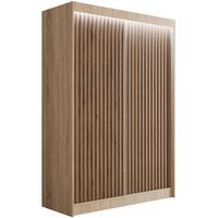 KLEIDERSCHRANK mit LED, Lamel-Schiebetüren VILANv2 - 120 cm Sonoma Eiche + Sonoma Eiche + Lamelle Eiche Wotan - Eiche Wotan/Sonoma Eiche, Holzwerkstoff (120/215/61cm) - ALTDECOR