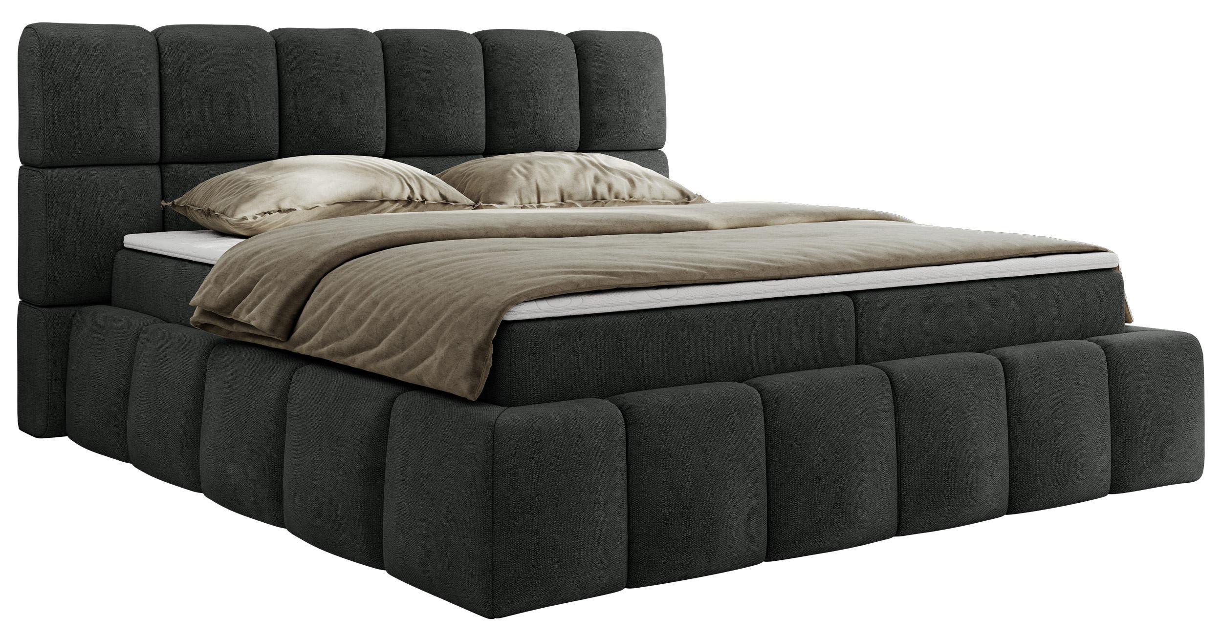 BOXBETT NIRA 180/200 - Dunkelgrau Strukture - H4 - Dunkelgrau, Holz/Textil (180/200cm) - MKS