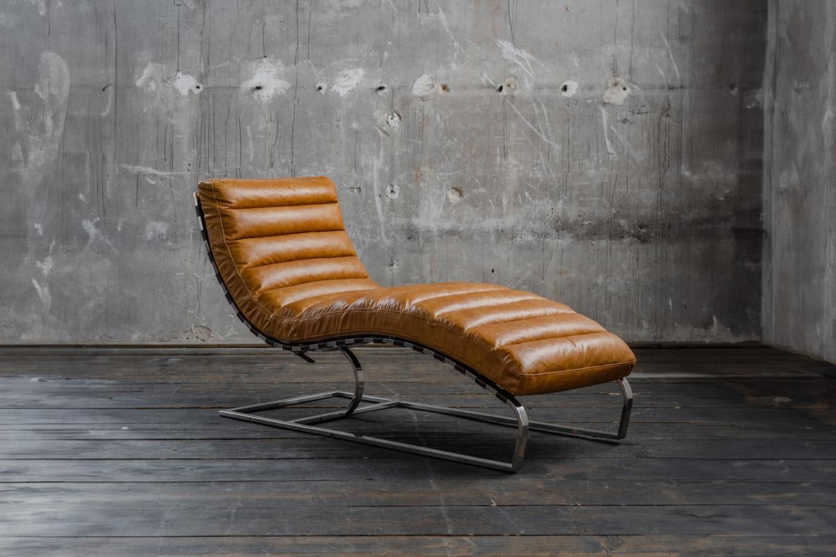 RELAXLIEGE SIRY Braun Leder - Silberfarben/Braun, Leder/Metall (61/88/150cm) - KAWOLA
