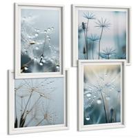 BILDER SET 4er Set - 50x50 cm & 40x60 cm Weißer Rahmen - Tautropfen auf Löwenzahn - Weiß, Kunststoff (50/50cm) - TULUP