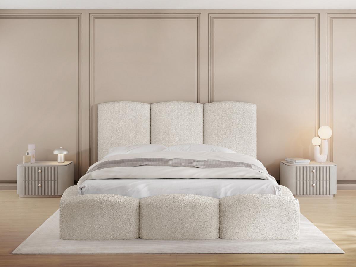 POLSTERBETT Harmony mit Bettkasten, Creme Boucle 160x200 cm - Birkefarben/Creme, Holzwerkstoff/Kunststoff (160/200cm) - WFL GROUP