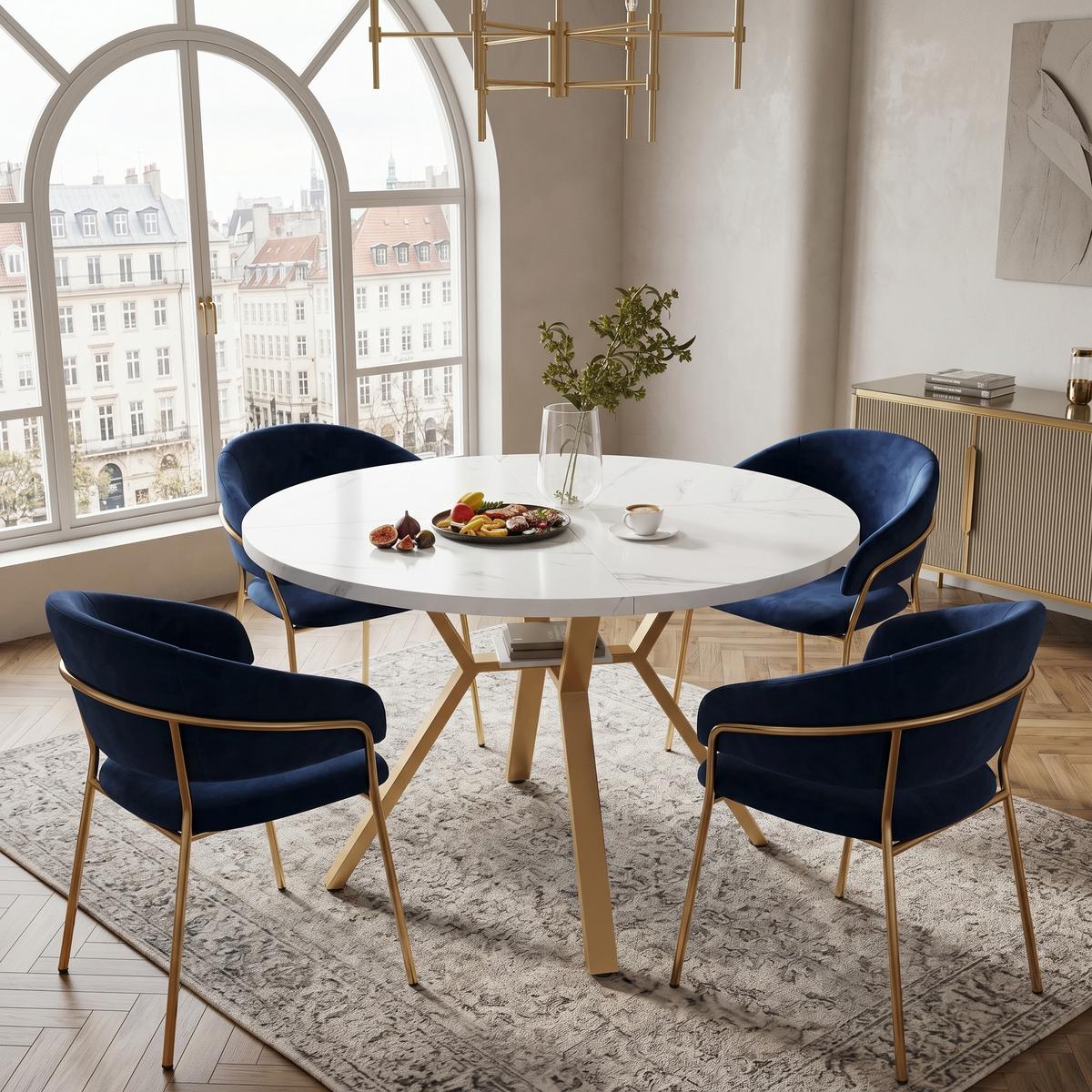ESSTISCH runder marmor-optik Ø 100 cm mit X-metallgestell - Goldfarben, Holzwerkstoff (100/100/75cm) - Urban Meuble