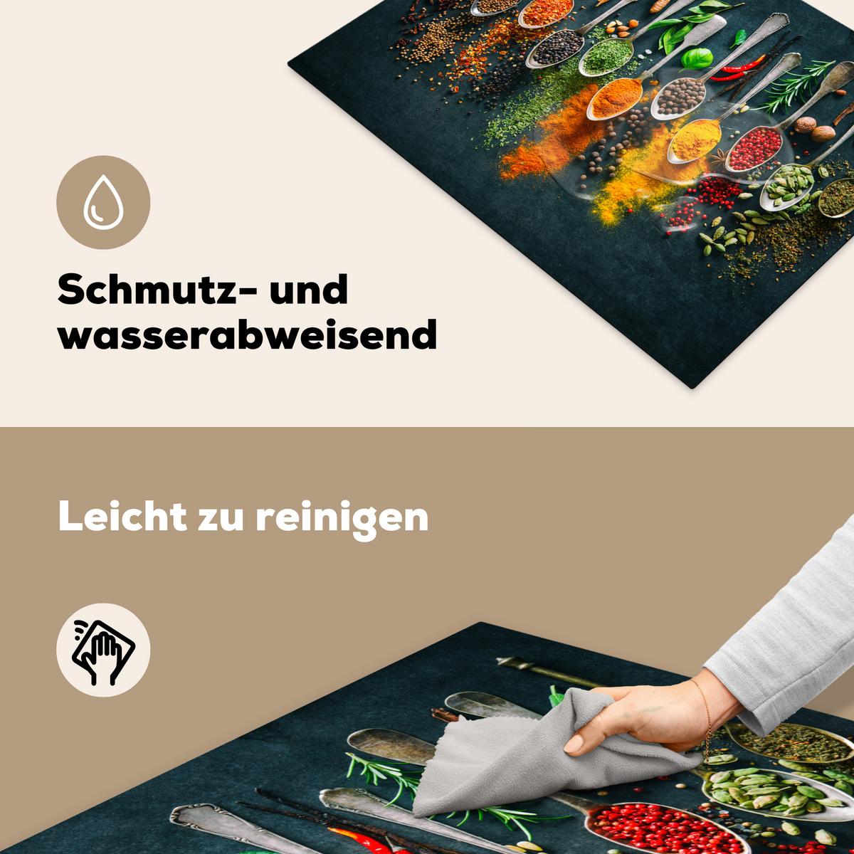 HERDABDECKPLATTE Kräuter - Gewürze - Löffel Herdabdeckung Induktionsfeld 70x52 cm - Multicolor, Kunststoff (70/52/0.2cm) - MuchoWow