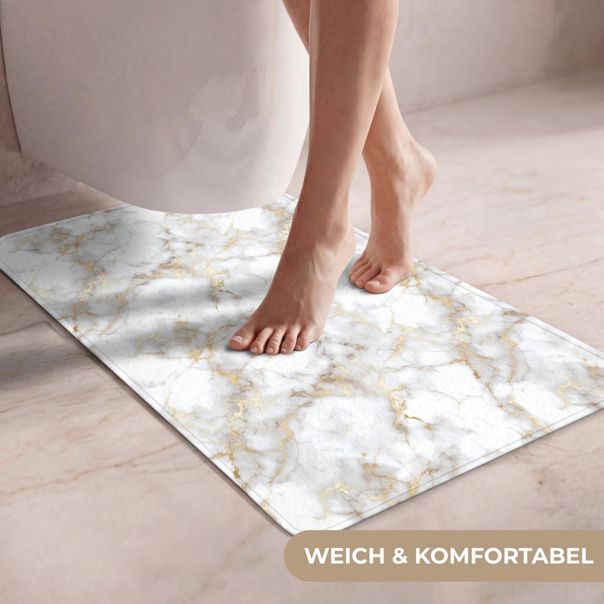 WC-VORLEGER Goldene Adern - Marmor - Weiß WC Teppich 50x80 cm - Weiß, Textil (50/1cm) - OnlyWow