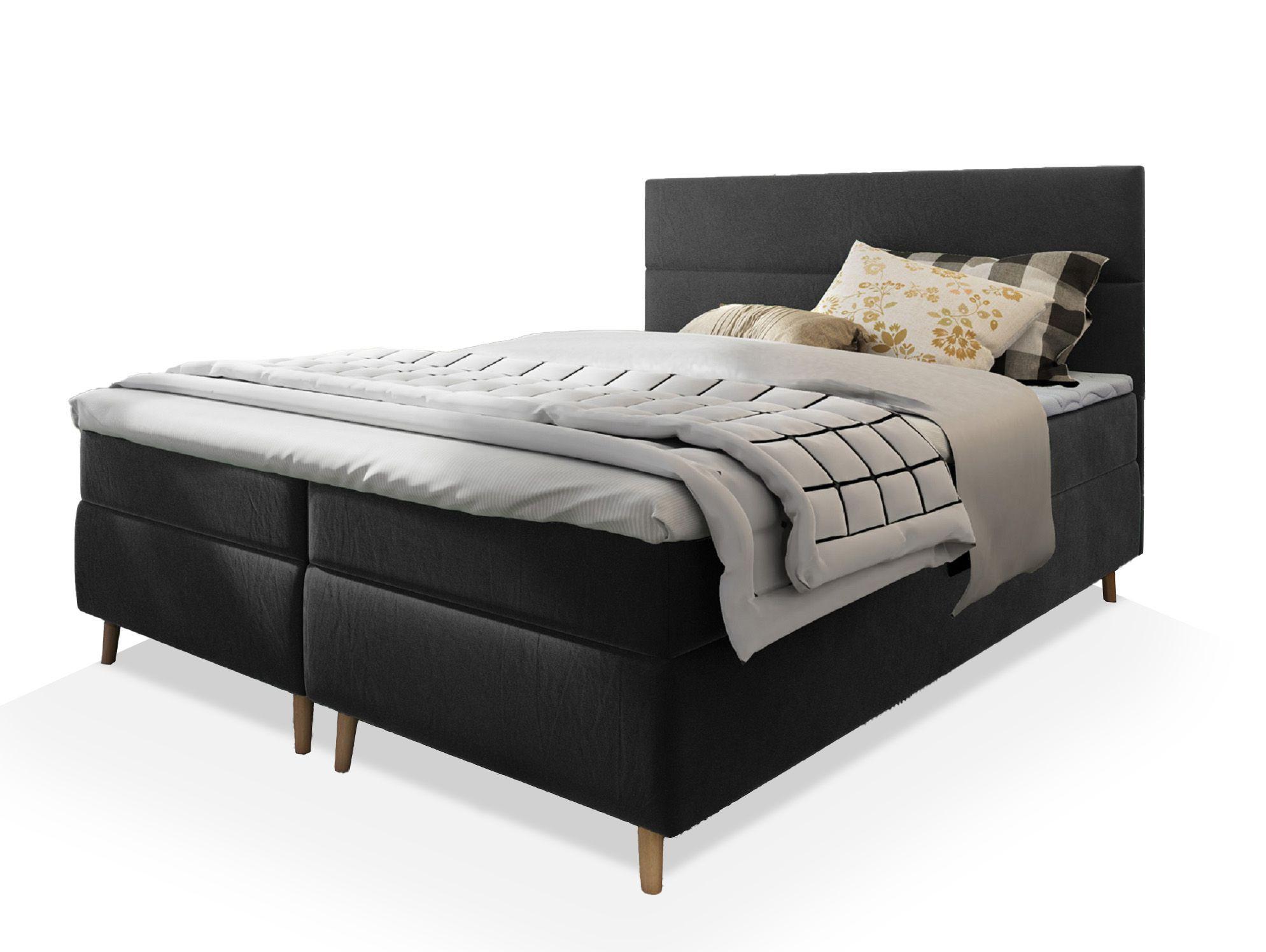 BOXBETT SANTA 180x200 cm mit Matratze und Topper - Grau - Grau, Holz (180/200cm) - MASSENO