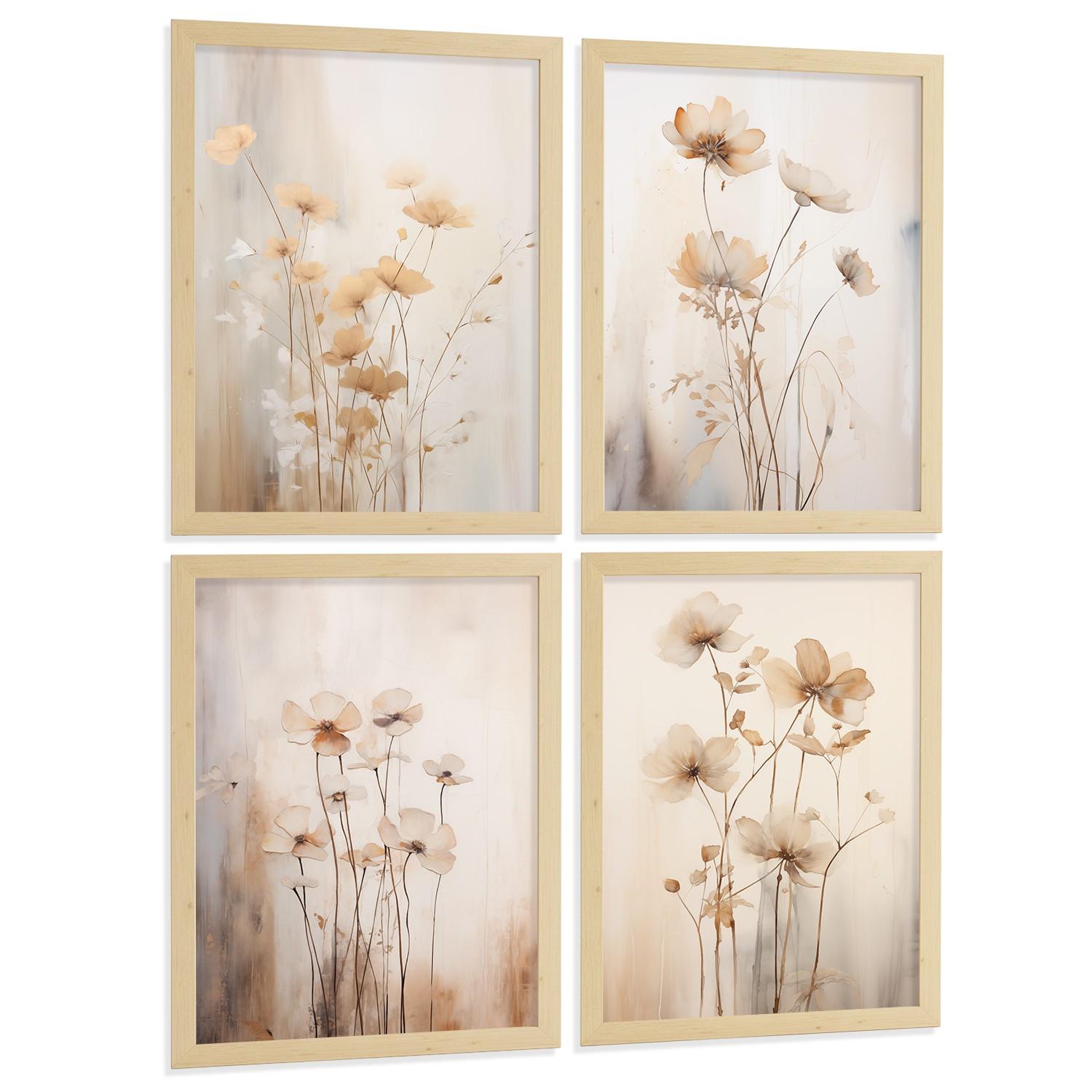 POSTER 4er-Set Wandbilder Blumen Vintage modern Wohnzimmer Deko, Schlafzimmer, Küche, Badezimmer Rahmenlos A3 - Beige, Papier (29.7/1/42cm) - Nacnic