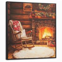 LEINWAND Bilder mit Rahmen - Winter - Weihnachten - Zuhause - Kamin - 90x90 - Bernsteinfarben, Textil (90/90cm) - MuchoWow