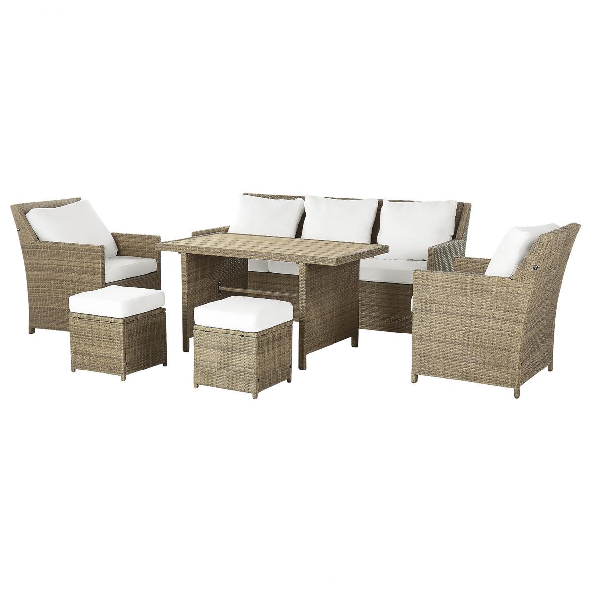LOUNGE SET 5-Sitzer Rattan Auflagen weiß Fonti - Weiß/Braun, Kunststoff - Beliani