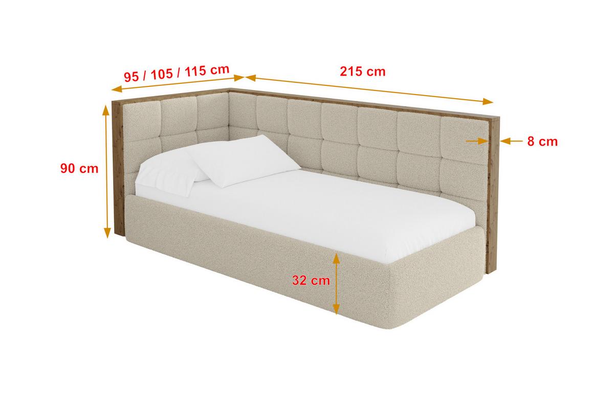 EINZELLBETT Jugendbett mit Bettkasten, Rechts - SOVY 90x200 Dunkelbeige - Taupe, Holzwerkstoff/Textil (90/200cm) - ALTDECOR