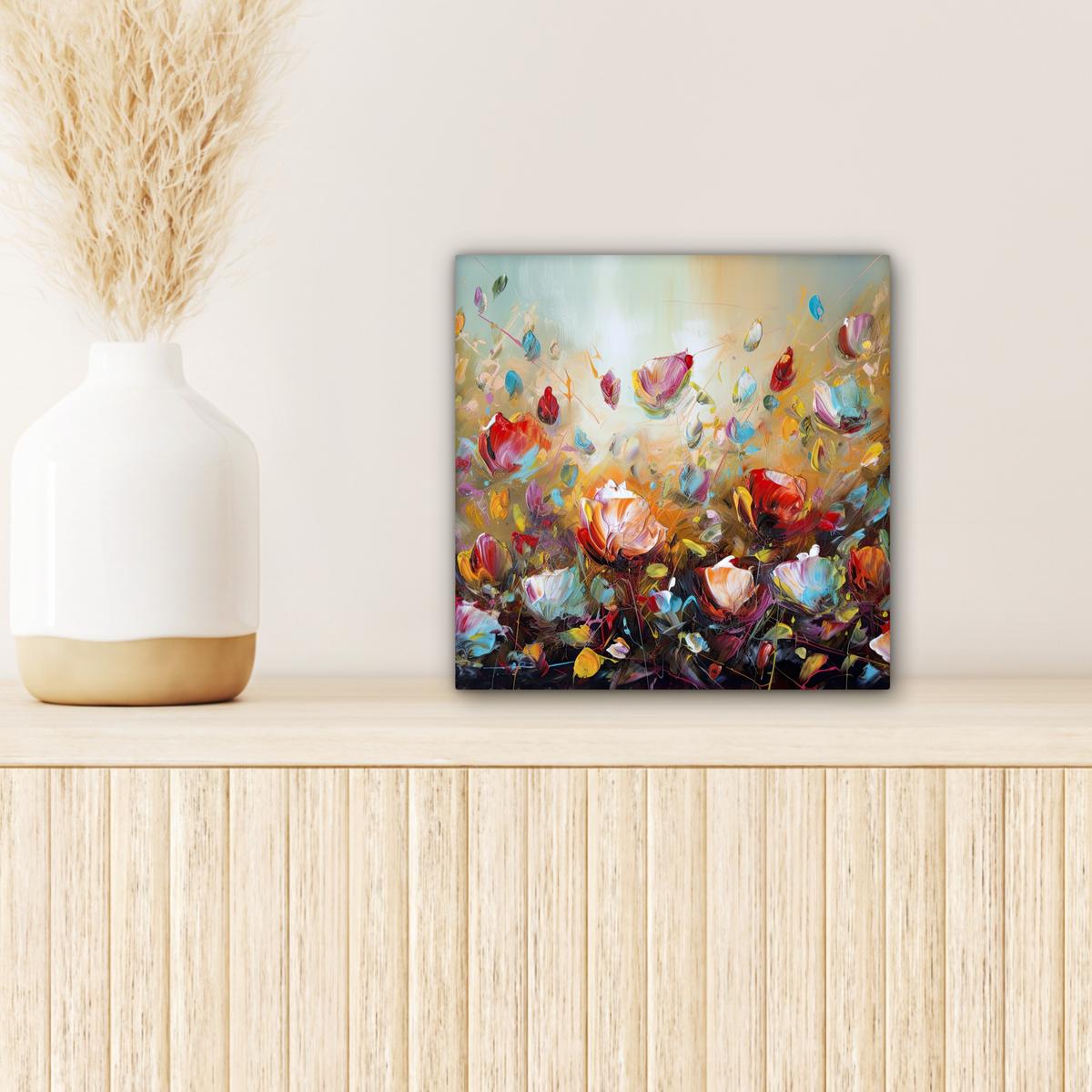 LEINWANDBILD Blumen - Kunst - Natur - Ölgemälde Deko Wohnzimmer 20x20 cm - Multicolor, Textil (20/20cm) - MuchoWow