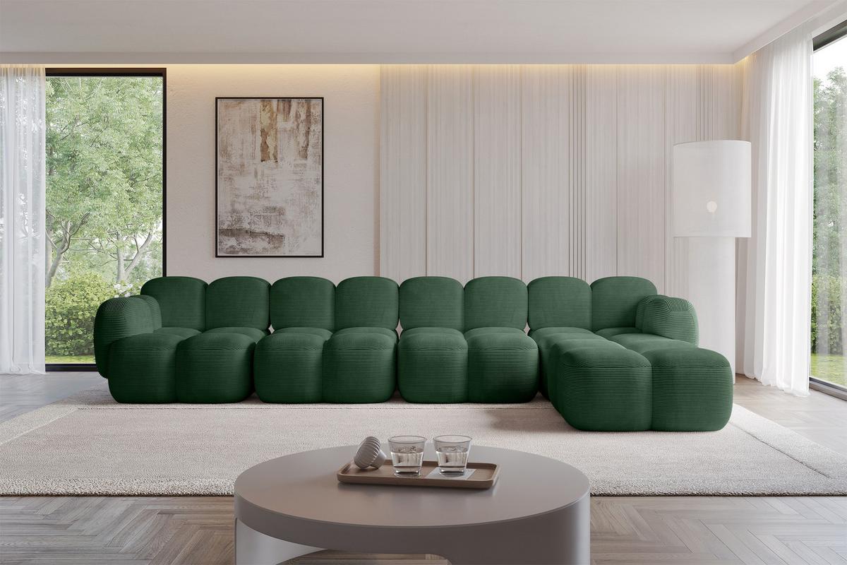 ECKSOFA modulares Sofa Rechts Miko-L3 390x205x75 Grün Cord - Waldgrün/Schwarz, Holzwerkstoff/Kunststoff (390/205cm) - ALTDECOR