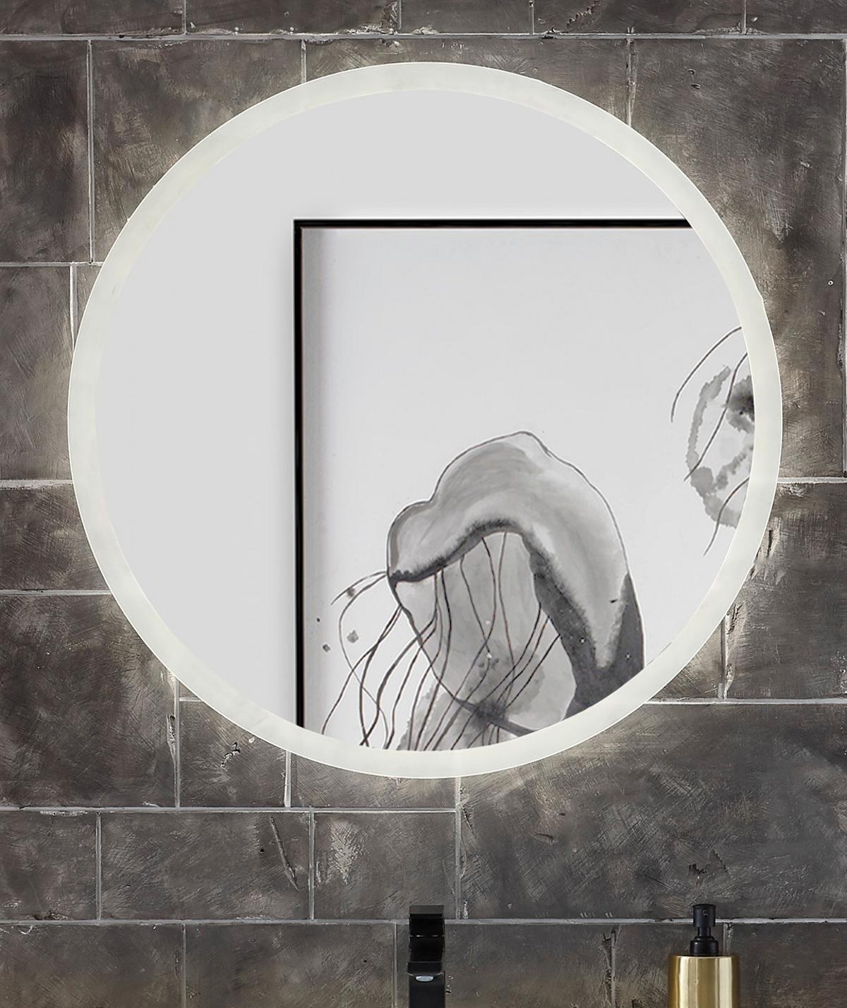 BADSPIEGEL 80 cm rund, Badezimmer Spiegel mit LED Beleuchtung und Touch-Funktion - Grau, Glas (80/80/3cm) - Furn.Design