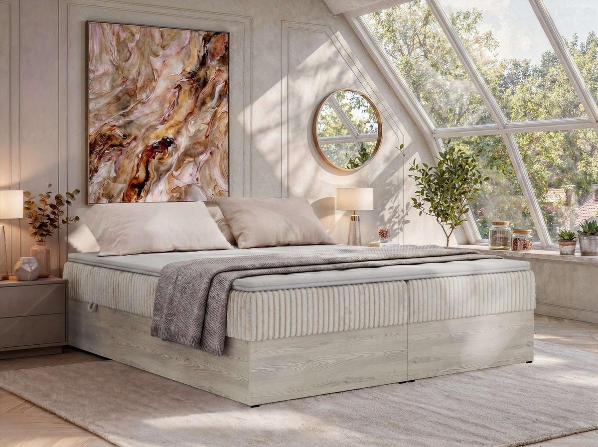 BOXBETT NORDIC ZERO 180/200 - Beige Cord - Topper Visco - H3 - Beige/Schwarz, Kunststoff/Textil (180/200cm) - MKS