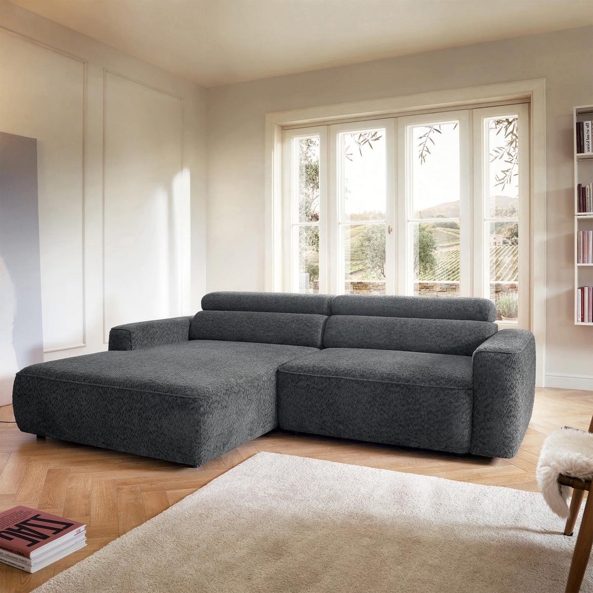 ECKSOFA Fando Dunkelgrau Chenille - Dunkelgrau/Schwarz, Kunststoff/Textil (252/182cm) - Selsey