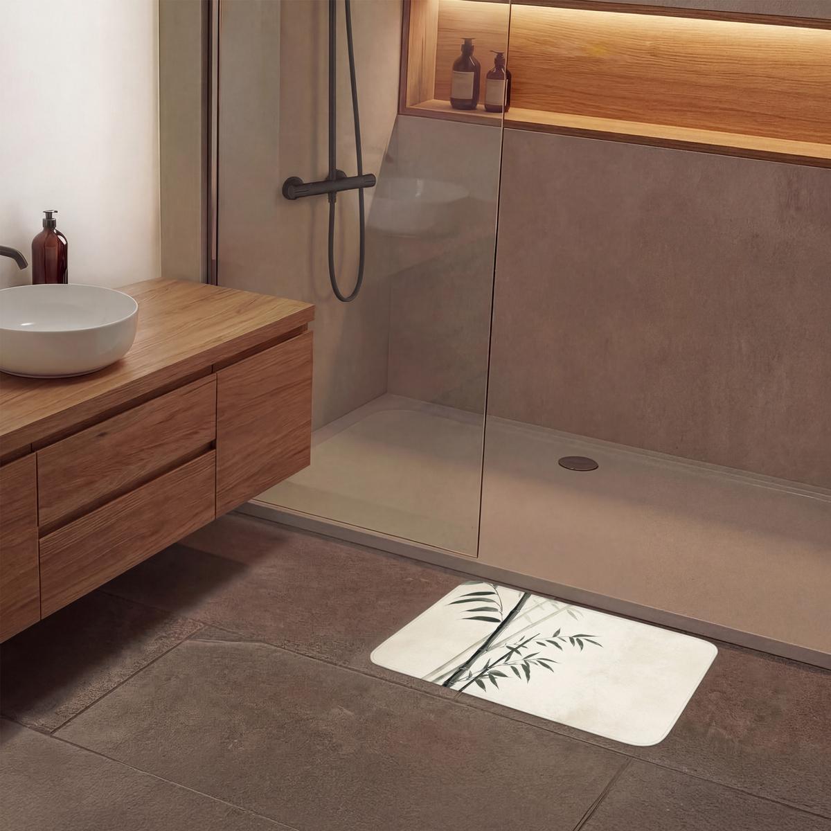 BADEMATTE Japandi - Bambus - Beige 60x40 cm - Ecru, Textil (60/40cm) - OnlyWow