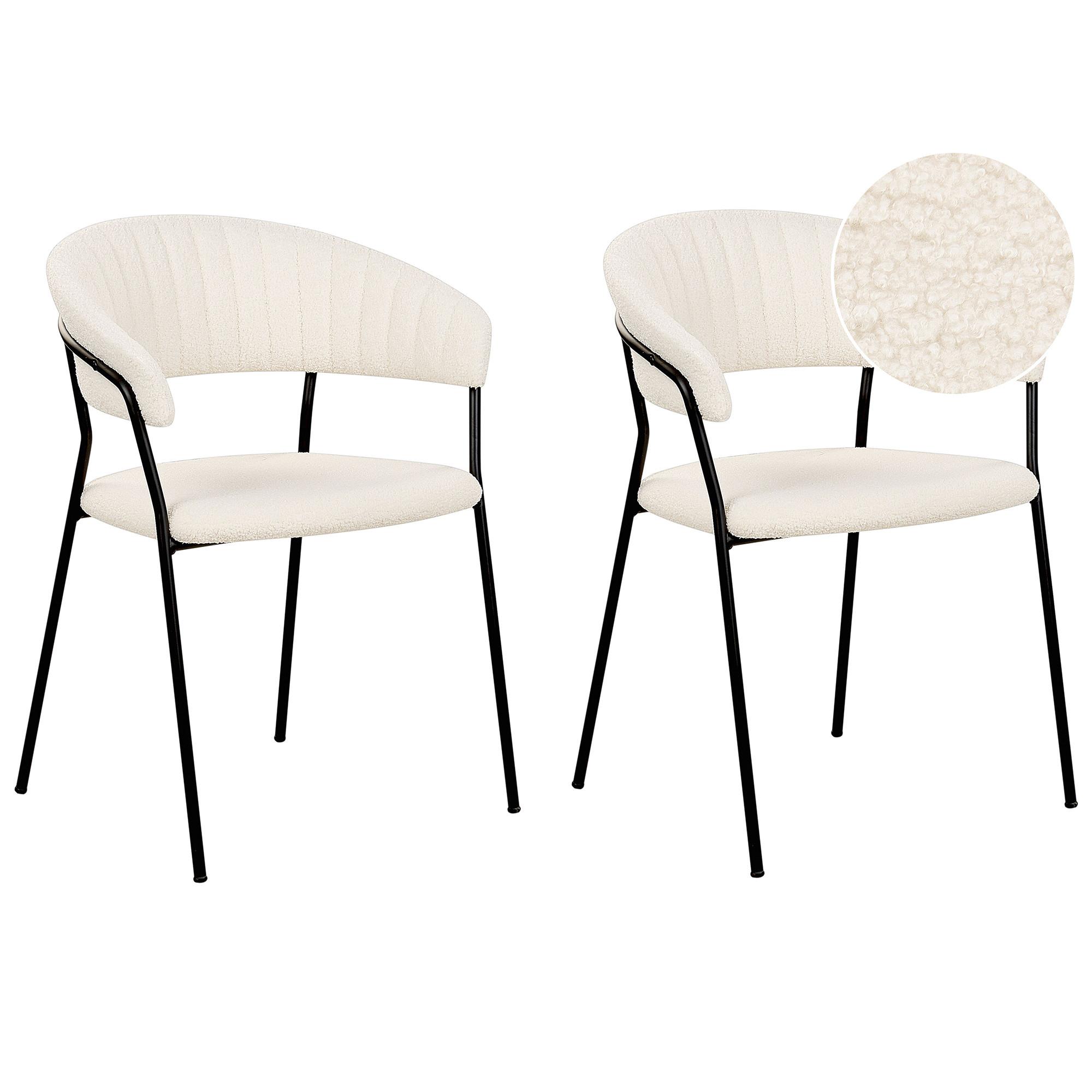 ESSZIMMERSTUHL 2er-Set Bouclé cremeweiß Mariposa - Schwarz/Weiß, Textil (55/78/55cm) - Beliani