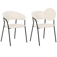 ESSZIMMERSTUHL 2er-Set Bouclé cremeweiß Mariposa - Schwarz/Weiß, Textil (55/78/55cm) - Beliani
