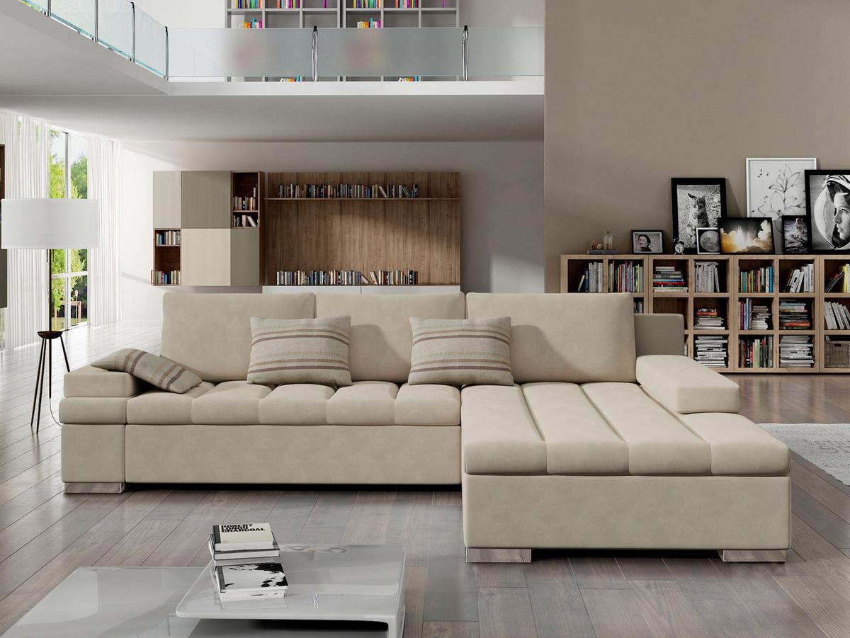 ECKSOFA Bangkok, Seite: Rechts - Beige/Silberfarben, Holz/Textil (310/175cm) - MIRJAN24