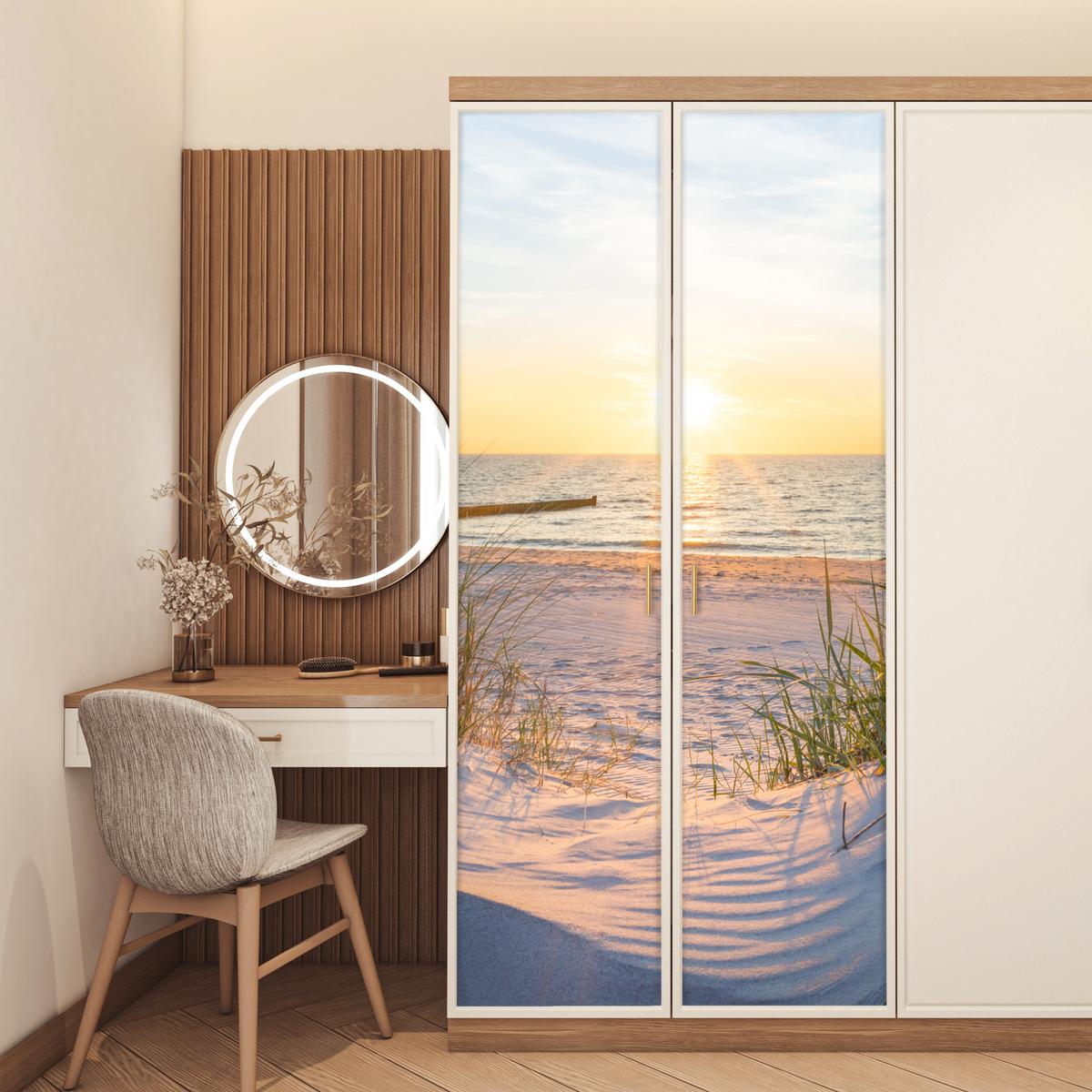 TÜRAUFKLEBER Strand - Sonne - Düne - Gras - Sand - Horizont 90x215 cm - Türtapete - Dunkelgelb, Kunststoff (90/0.1cm) - MuchoWow