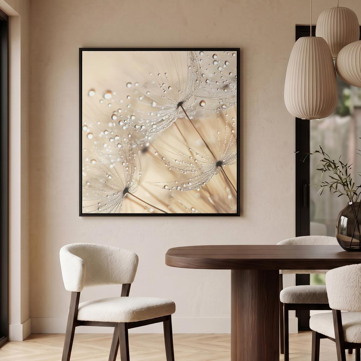 LEINWAND Bilder mit Rahmen - Löwenzahn - Abstrakt - Natur - Beige - 90x90 - Braun, Textil (90/90cm) - MuchoWow