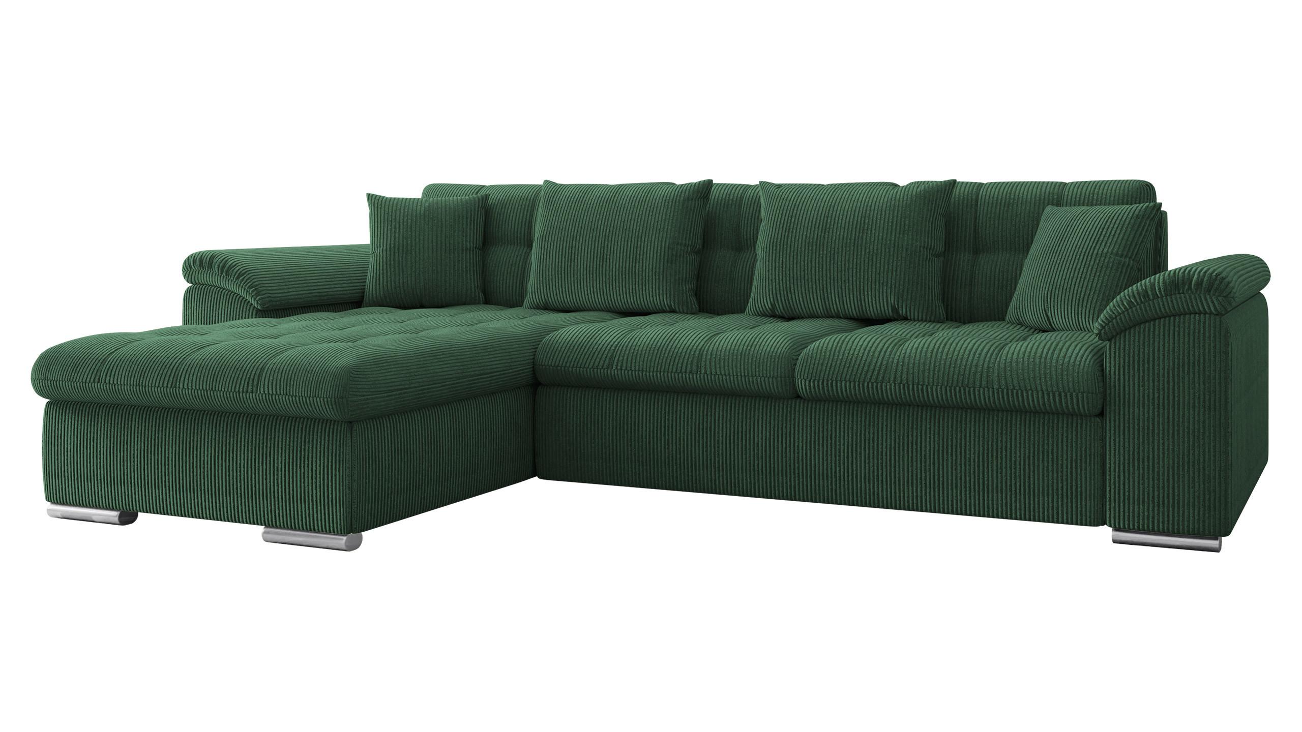 ECKSOFA Diana Cord, Seite: Links - Dunkelgrün, Holz/Textil (280/160cm) - MIRJAN24