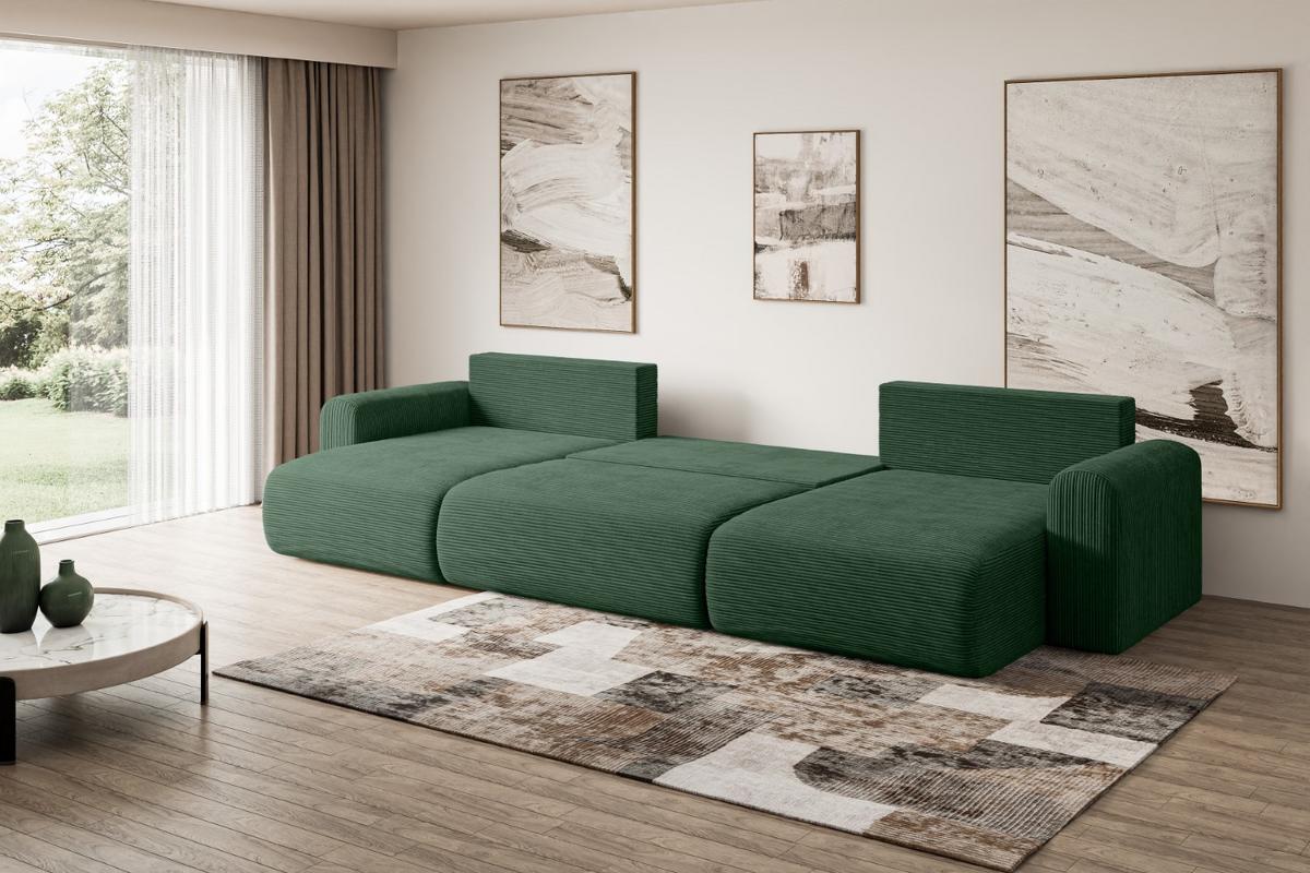 WOHNLANDSCHAFT mit Schlaffunktion und Bettkasten ORRO-U - 362x145x83 cm Grün Cord - Schwarz/Grün, Holzwerkstoff/Kunststoff (362/83/145cm) - ALTDECOR