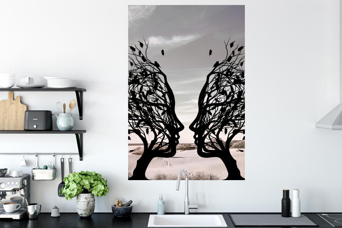 WANDTATTOO Strand - Meer - Menschen - Baum - Moderne Kunst Wandaufkleber 80x120 cm - Hellgrau, Kunststoff (80/120/0.1cm) - MuchoWow