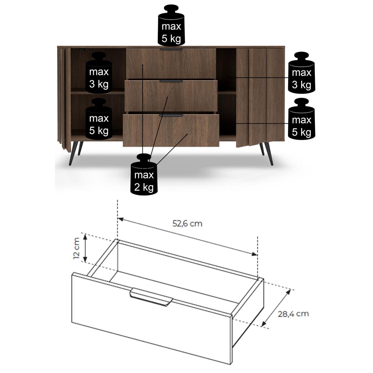 SIDEBOARD Amaro 153 cm - Eichefarben/Schwarz, Holzwerkstoff/Metall (153.5/82.6/40cm) - Selsey