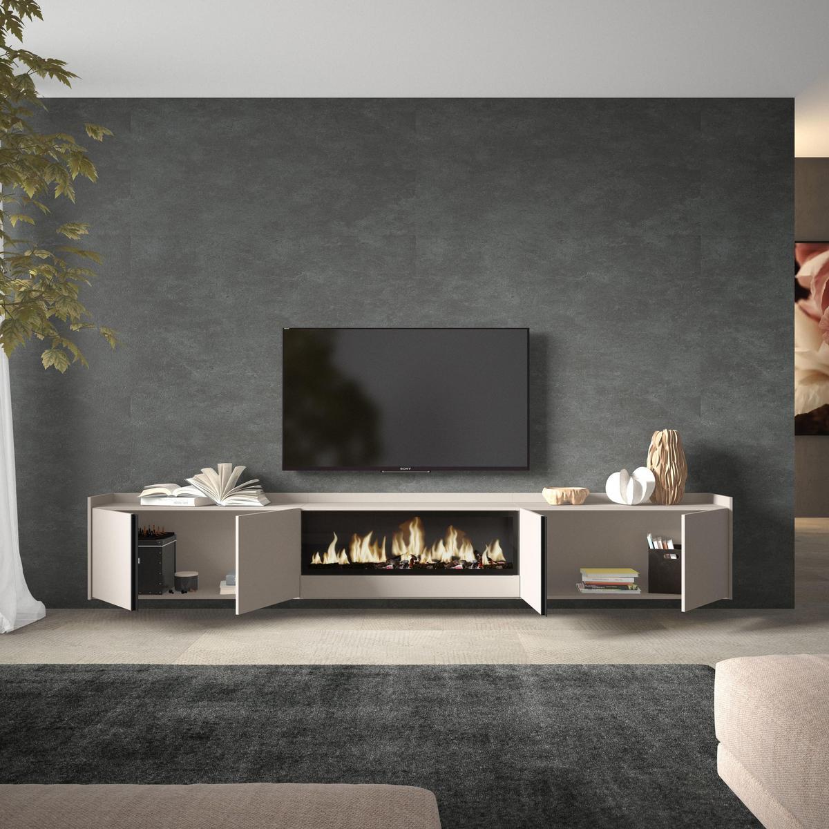 LOWBOARD, Beige, 315/35/50cm, Kamin mit Feuereffekt XXL - Beige, Holzwerkstoff (315/50/35cm) - Skraut Home