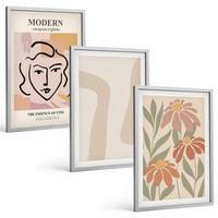 BILDER SET 3er Set - 40x60 cm Silberner Rahmen - Moderne abstrakte Frau - Silberfarben, Kunststoff (40/60cm) - TULUP