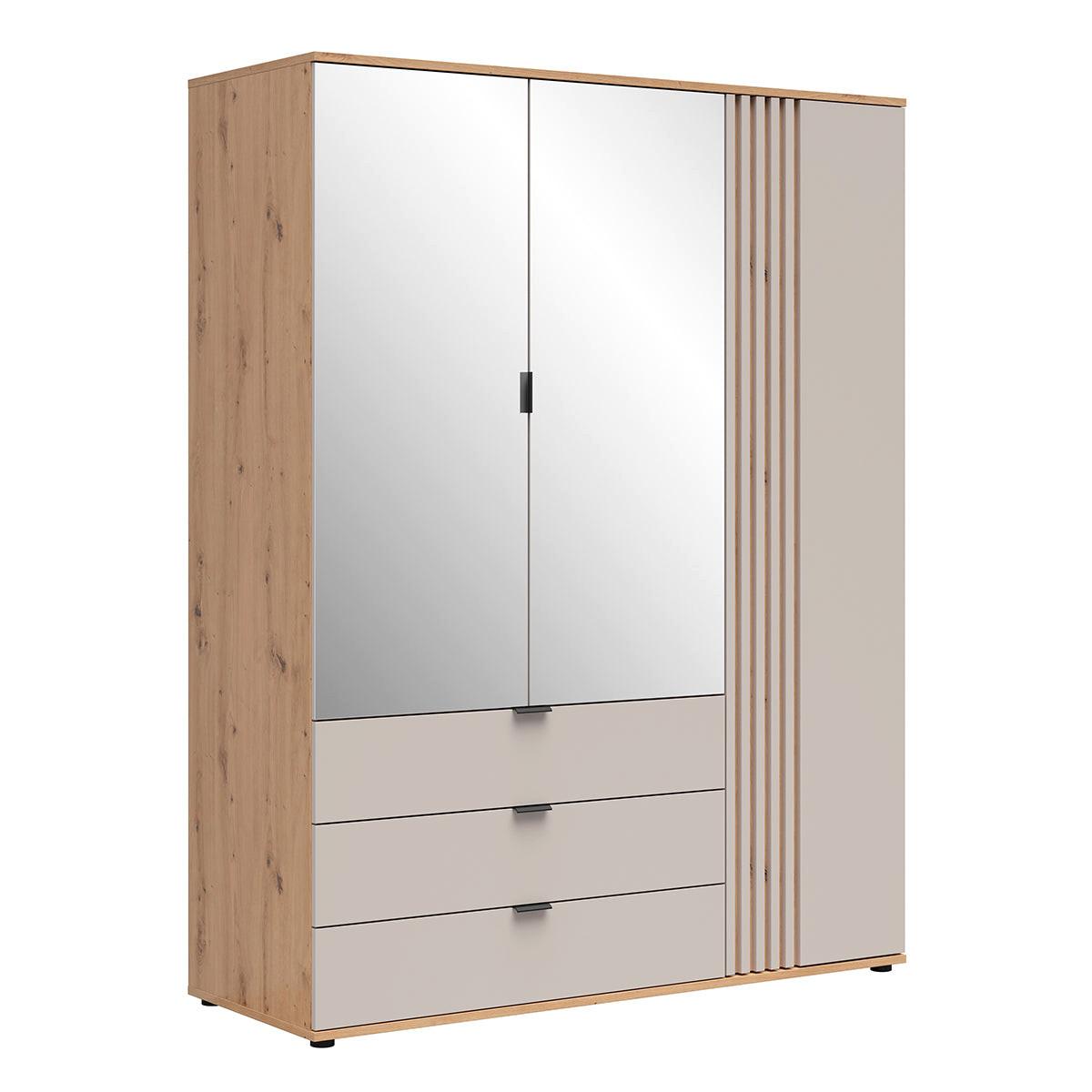 SCHRANK 3 Türen Ezra Kaschmir und Holz - Beige, Holzwerkstoff (150.5/195.5/56cm) - Petits-meubles