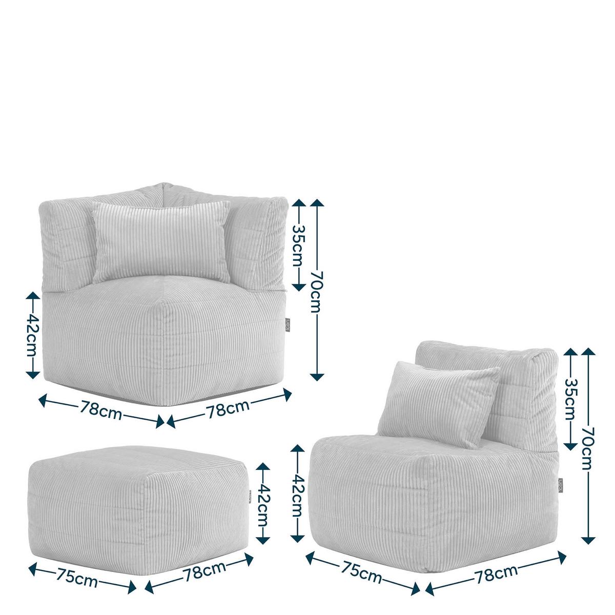 SITZSACK-SOFA 3-tlg. modular cord Noa - Beige, Textil (228/70/78cm) - icon