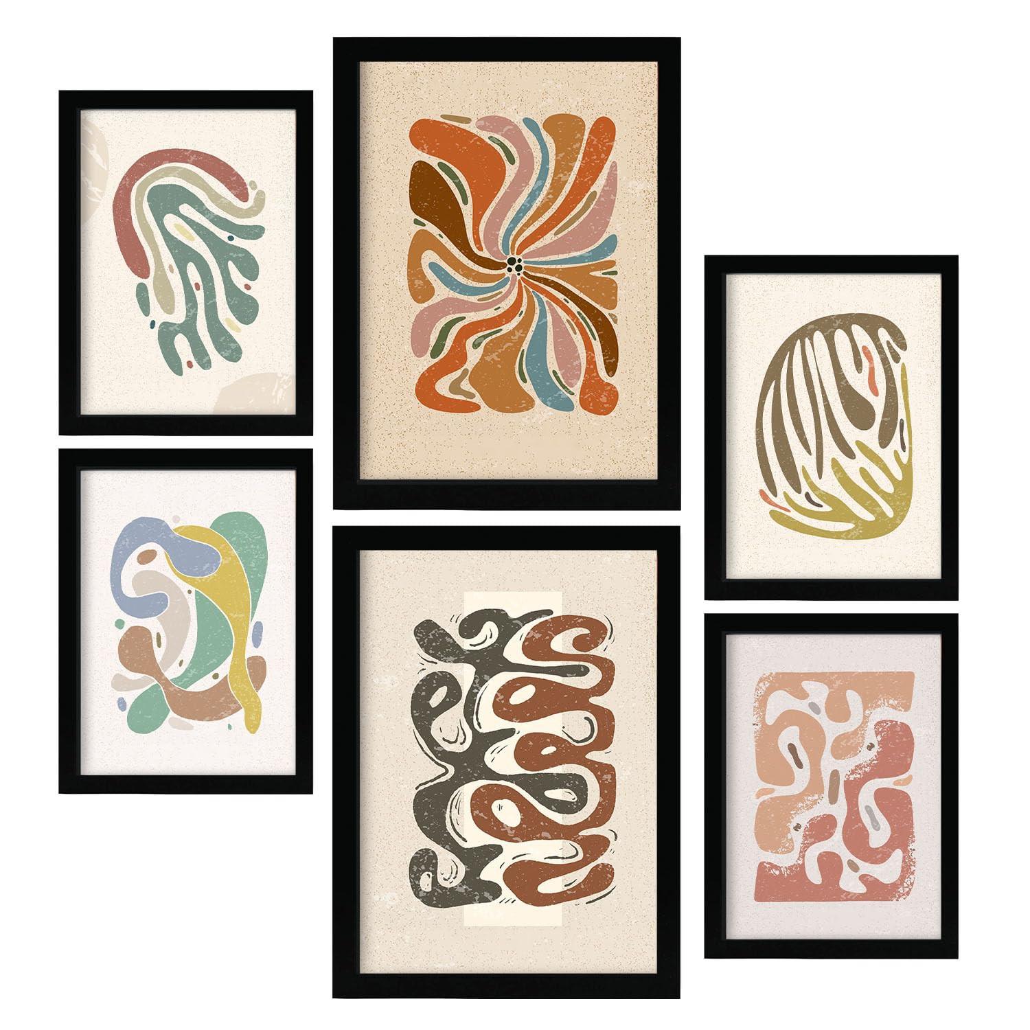 POSTER Set Mit 6 Drucken Von Bewegungen In Der Sammlung Von Ethnischen Dekorative Rahmen Für Ihr Zuhause Wandkunstdruck A3 & A4 Schwarzer Rahmen - Schwarz, Papier (29/3cm) - Nacnic