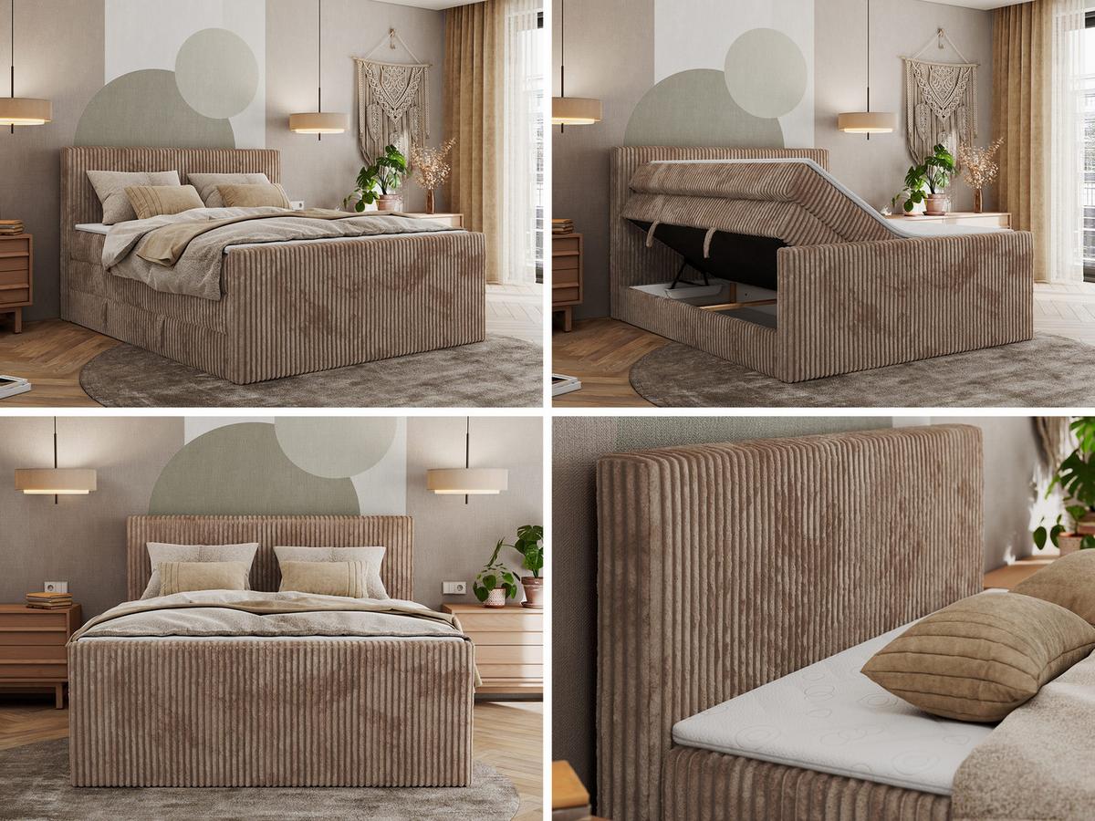 BOXSPRINGBETT TILIANO KING DUO 180/200 - Braun Cord - H4 - Braun, Textil (180/200cm) - MKS