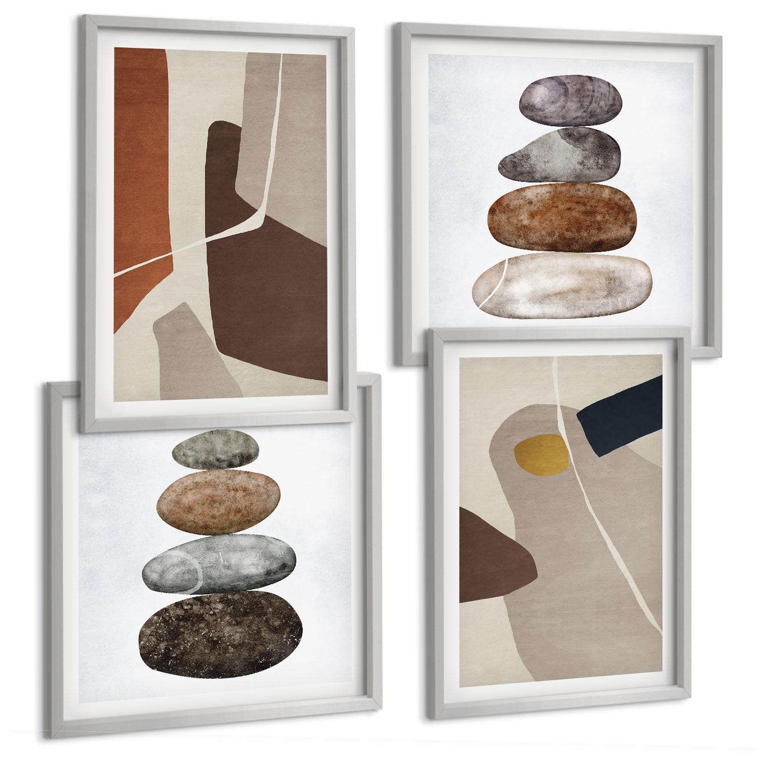 BILDER SET 4er Set - 50x50 cm & 40x60 cm Silberner Rahmen - Abstrakte Boho-Formen - Silberfarben, Kunststoff (50/50cm) - TULUP