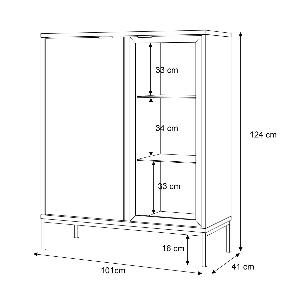 VITRINE LIAM mit Beleuchtung - Schwarz, Holzwerkstoff (101/124/41cm) - Lookway