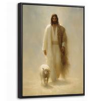 LEINWAND Bilder mit Rahmen - Schaf - Jesus - Pinselstriche - Abstrakt - 30x40 - Beige, Textil (30/40cm) - MuchoWow