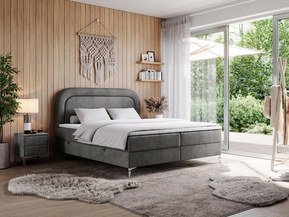 BOXBETT EIRA 180/200 Dunkelgrau Velvet - H4 - Dunkelgrau/Silberfarben, Holz/Textil (180/200cm) - MKS