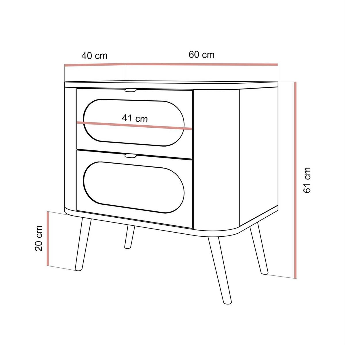 NACHTTISCH SHADOW 2S auf hohen Beinen - Schwarz, Holzwerkstoff (60/61/40cm) - Lookway