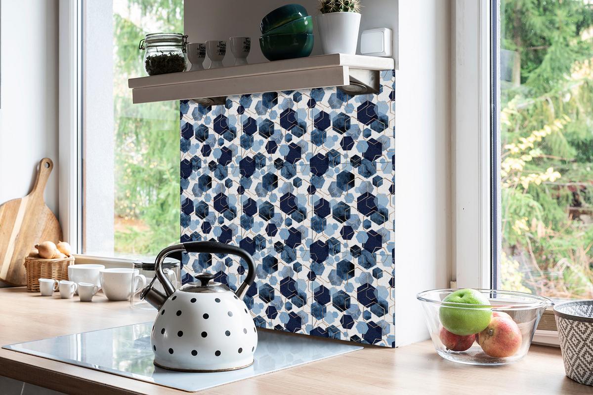 SELBSTKLEBENDE Wandfliesen 9 Stück 30x30 cm - Geometrische Abstraktion - Blau, Textil (30/1.6/30cm) - TULUP