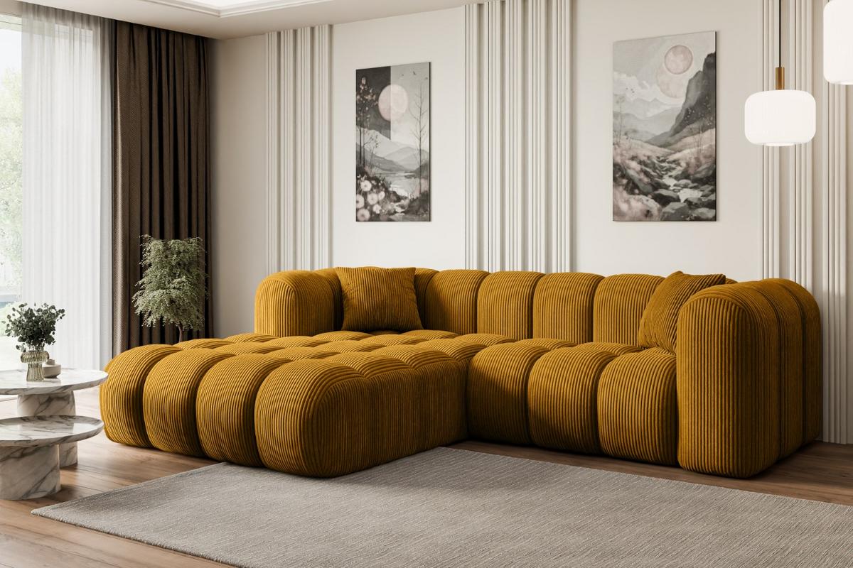 ECKSOFA Ottomane Links OLEA-L1 - 231x173x74 cm Senfgelb - Currygelb/Schwarz, Holzwerkstoff/Kunststoff (190/242cm) - ALTDECOR