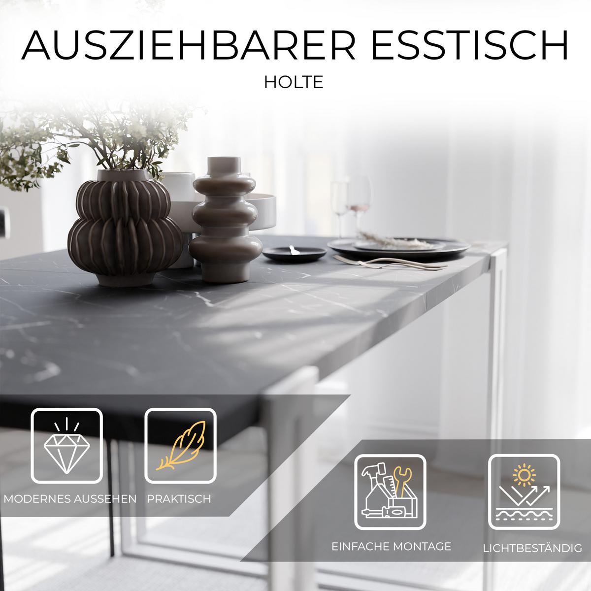 TISCH ausziehbar aus MDF, Schwarz - Schwarz/Weiß, Holzwerkstoff (160/80/76cm) - Idohome