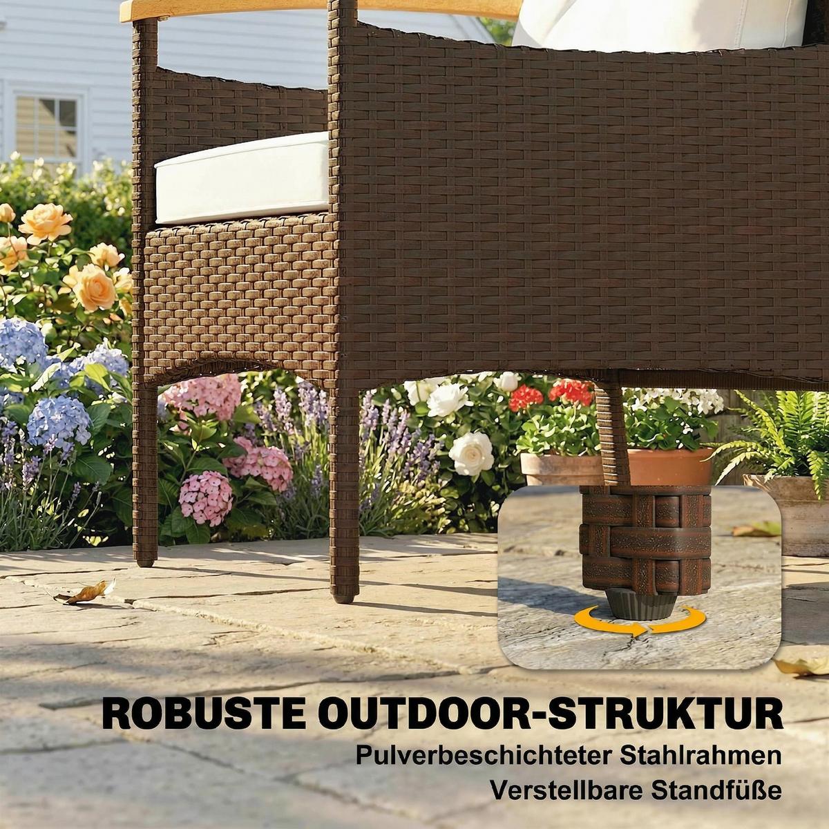 SITZGRUPPE 3-teilig aus PE-Rattan Stahl Cremeweiß - Creme/Braun, Kunststoff/Textil - Outsunny
