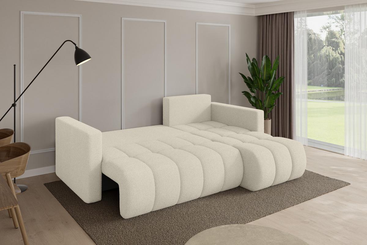 ECKSOFA mit Schlaffunktion Ottomane Rechts GARD-L 226x146x85 Beige Bouclé - Sandfarben/Beige, Holzwerkstoff/Kunststoff (226/146cm) - ALTDECOR