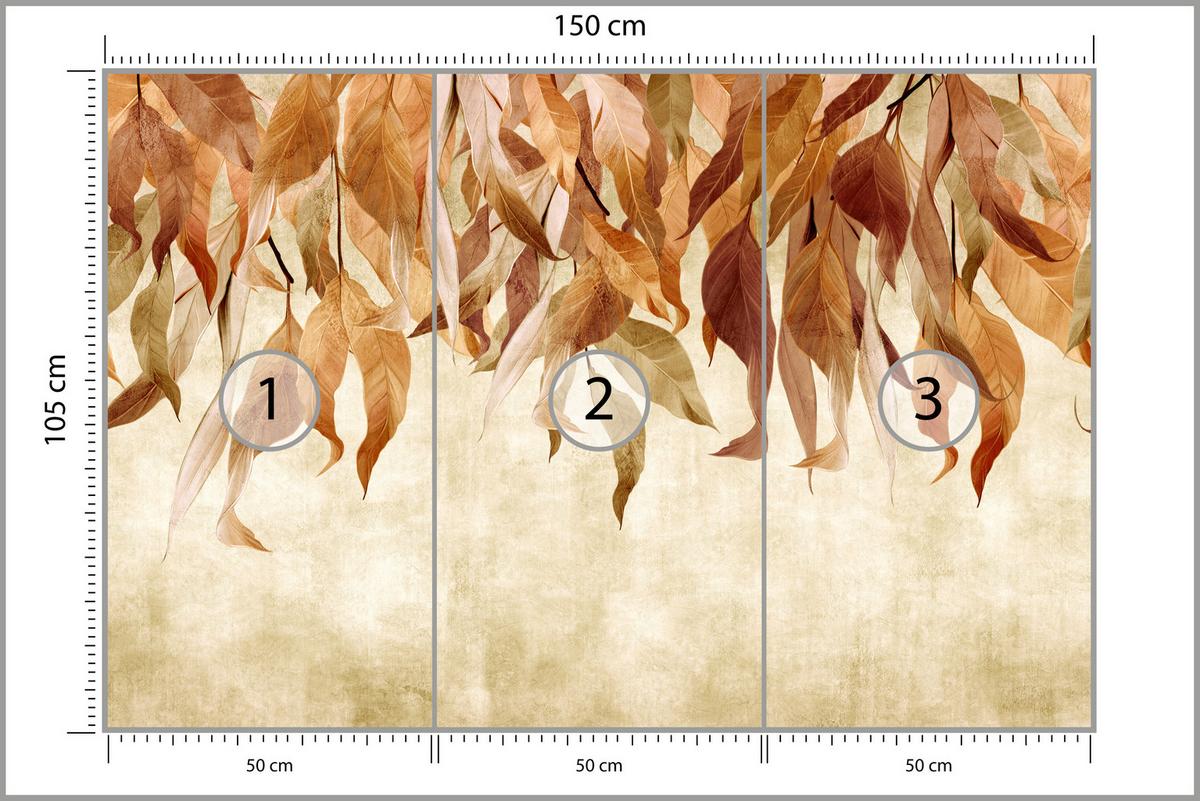 FOTOTAPETE Blätter Pflanzen Natur für Wohnzimmer 150x105 - Beige/Rot, Papier (150/105cm) - Muralo