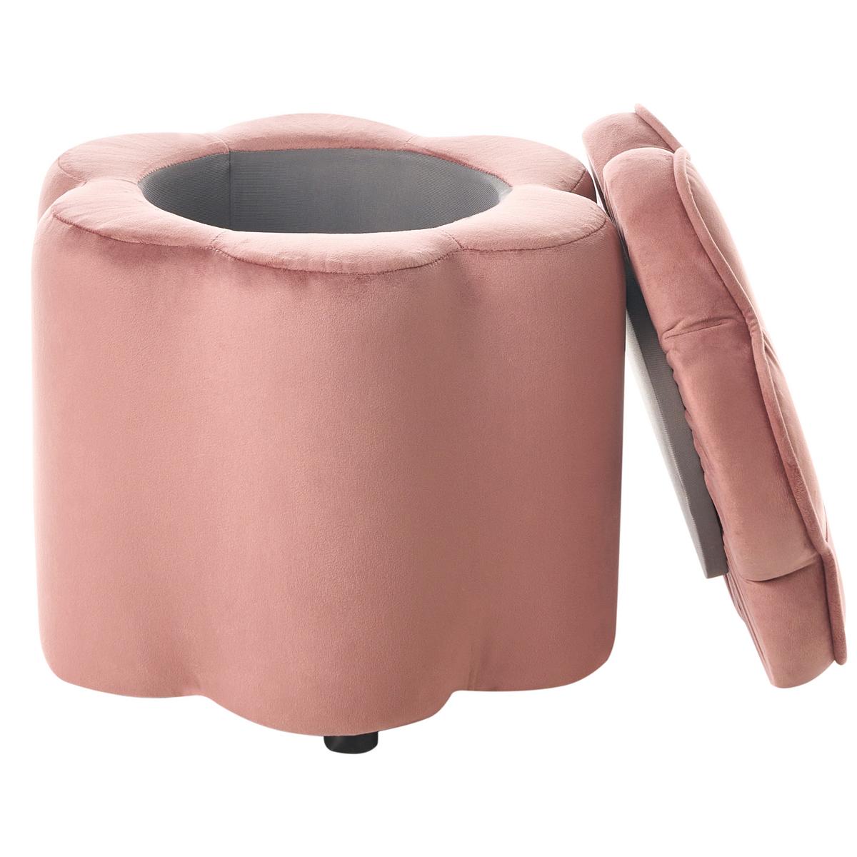 KINDERHOCKER mit Stauraum Samtstoff Rosa Blume Flower - Pink/Schwarz, Textil (40/38/40cm) - Beliani