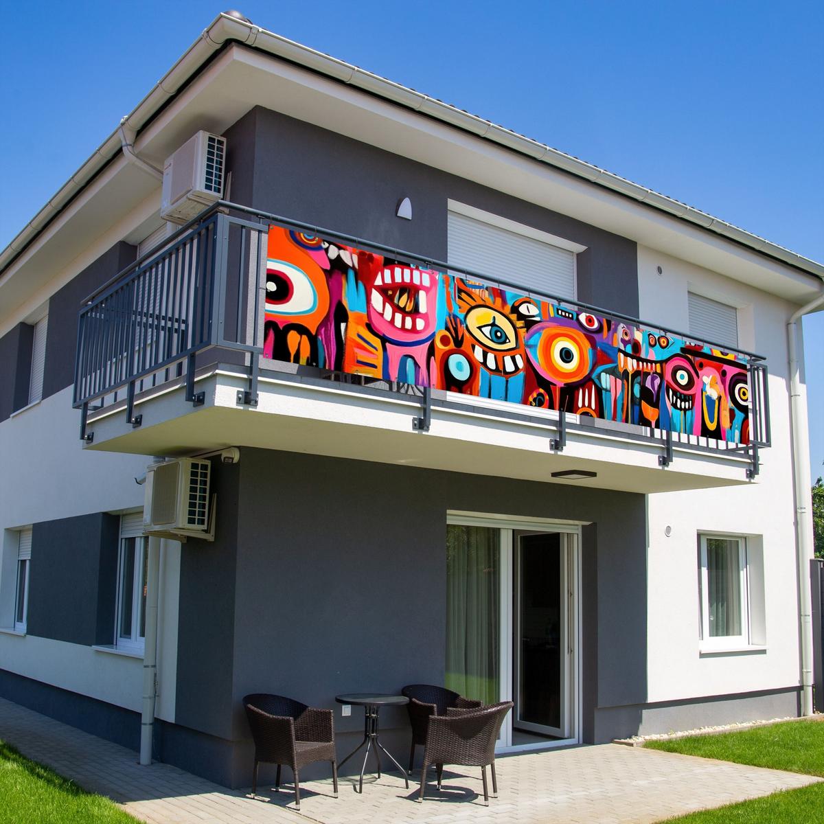 BALKON-SICHTSCHUTZ Abstrakt - Gesicht - Farbenfroh Deko XXL 500x110 cm - Multicolor, Kunststoff (500/110cm) - MuchoWow