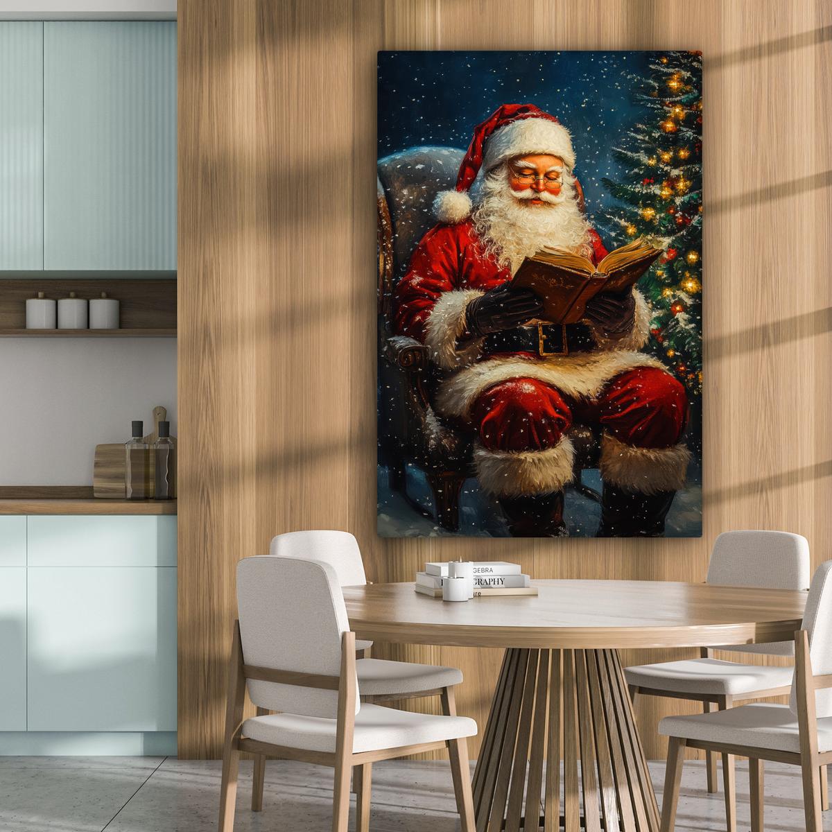LEINWANDBILD Weihnachtsmann - Weihnachten - Winter - Weihnachtsbaum Deko XXL 80x120 cm - Bordeaux, Textil (80/120cm) - MuchoWow