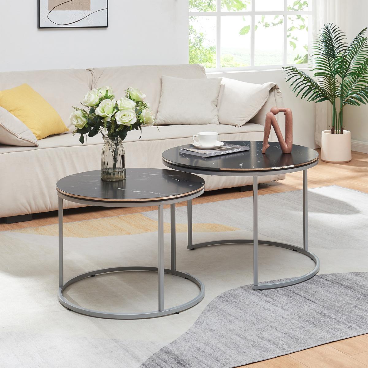 COUCHTISCH SET Skagen 2-teilig 70/70/50 - Silberfarben/Schwarz, Holzwerkstoff (70/70/50cm) - [en.casa]